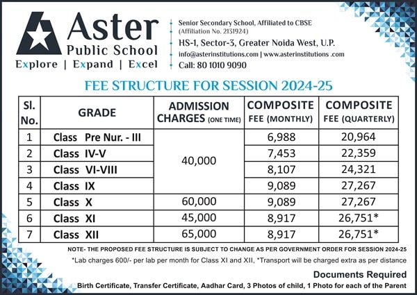 aster public school fee structure