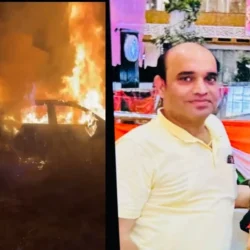 body of property dealer found in burnt fortuner