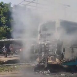 Bus catches fire in Greater Noida West