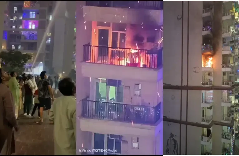 दीपावली पर ग्रेनो वेस्ट की पांच सोसाइटीयों में लगी आग, एक पालतू कुत्ते की मौत